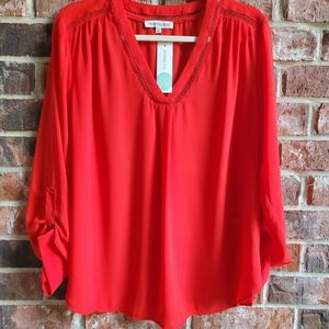 Heartloom Pyra Lace Inset Detail Blouse Orange Red XL